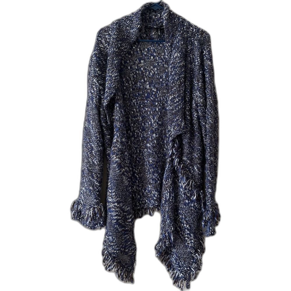 XL Cardigan Cotton blend brown & blue. Lag n look. Asymmetrical. ETHYL BRAND
